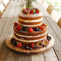 Passionfruit naked cake with lemon and passionfruit curd